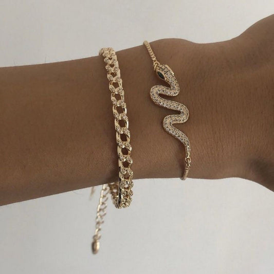 Vintage Geometric Gold Snake Pharaoh Crystal Bracelet