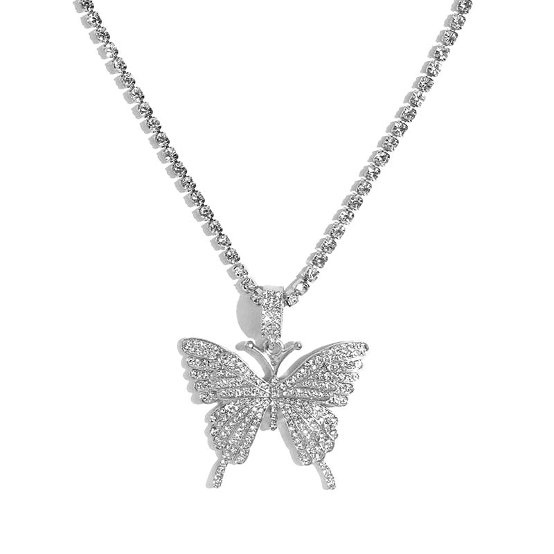 Big Butterfly Pendant Necklace Rhinestone Chain