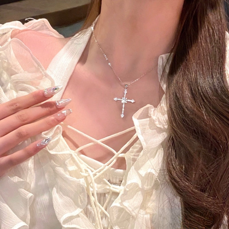 Crystal Zircon Cross Pendant Necklace Jewelry