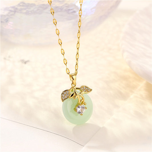 Hetian Jade Stone Safety Buckle Titanium Steel Necklace Style Ancient Gold Pendant